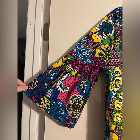 The Oula Company Split Neck Caftan Midi Dress Floral Honeycomb Bloom sz L Large - Picture 8 of 9